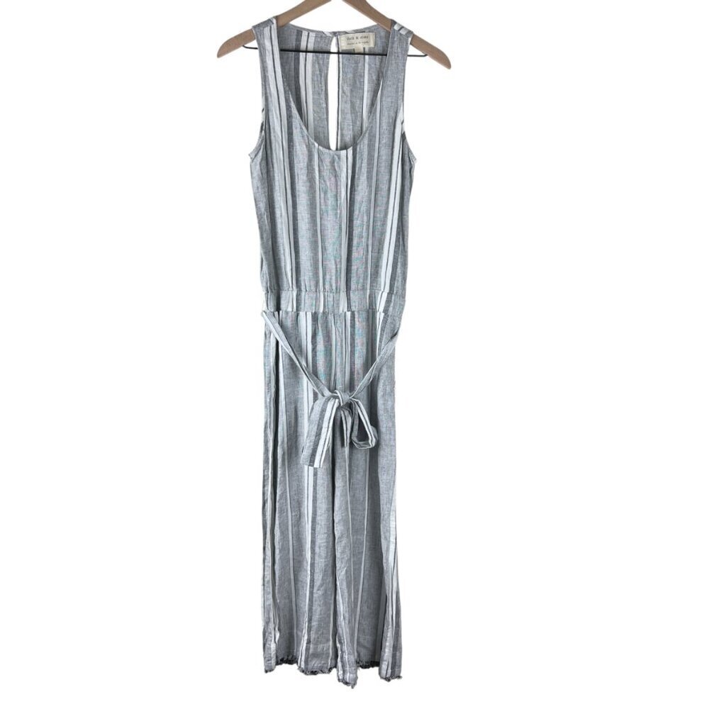 Anthropologie Cloth & Stone Gray Striped Linen Blend Cropped Jumpsuit